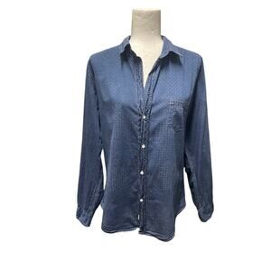 Frank & Eileen Blue Shirt Red White Pattern Cotton Woven In Italy Womens Size XL